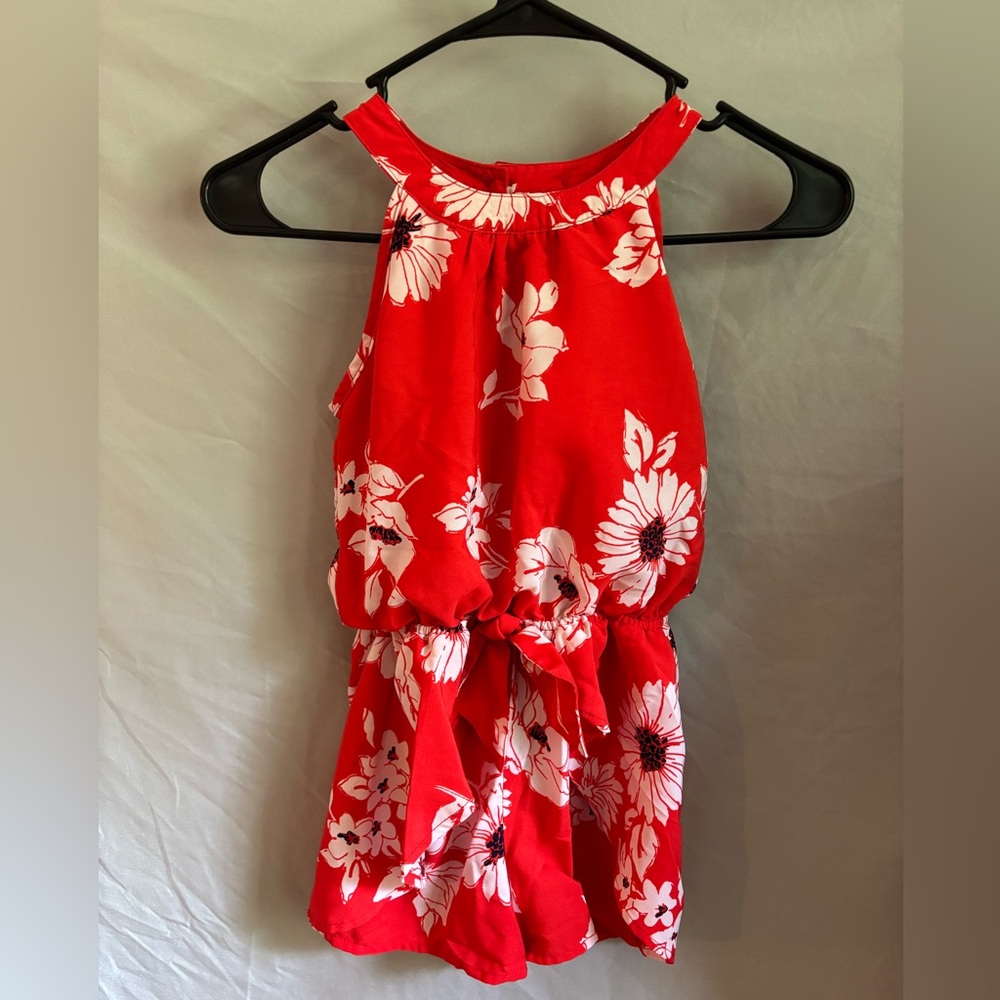 Red Floral Halter Romper